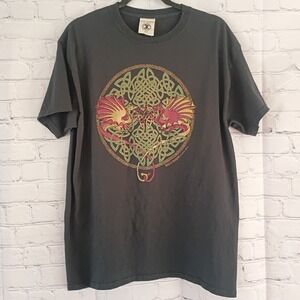 Vtg 1998 Keltic Designs Jen Delyth Celtic Dragons Graphic T-Shirt Black Large
